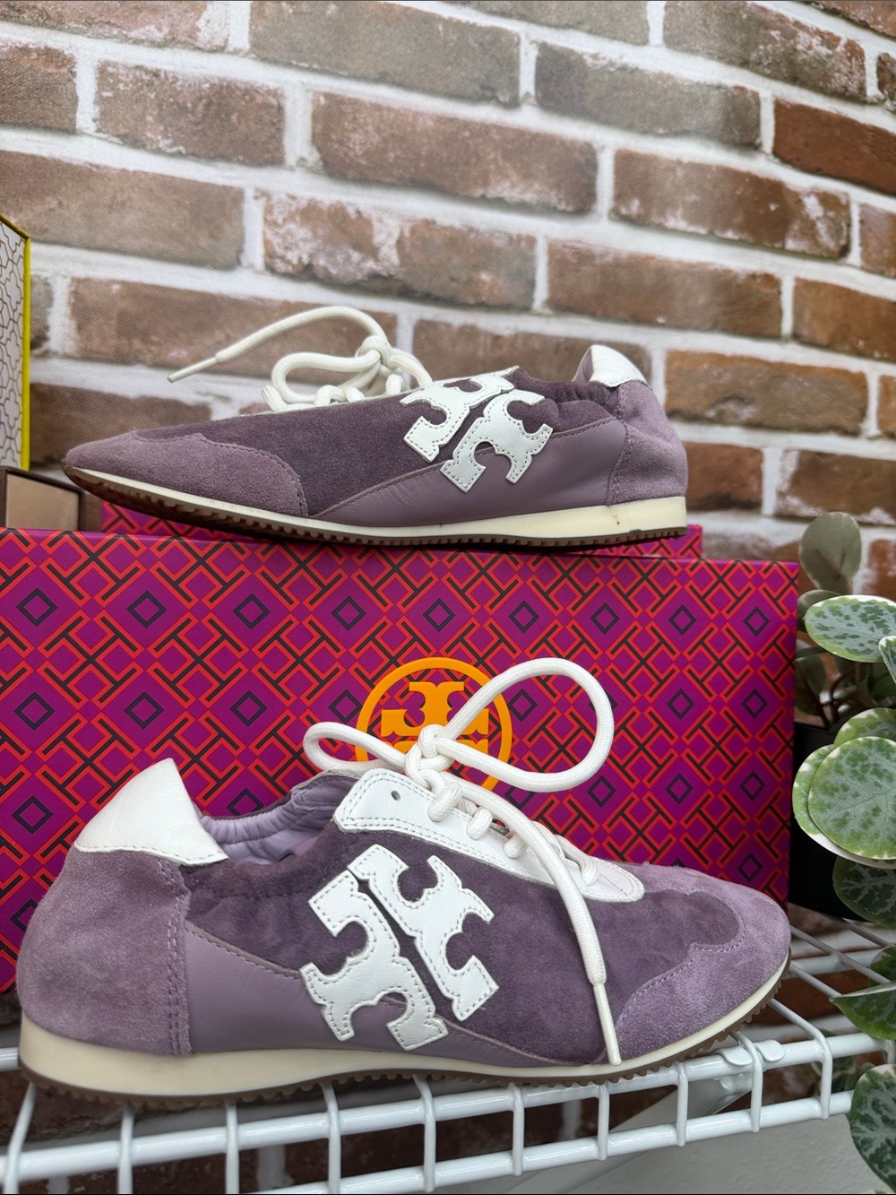Tory Burch Purple Suede & Leather Sneakers with White Logo
